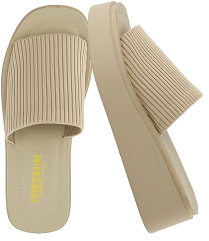CUSHIONAIRE Pim Wedge Chunky Platform Womens Sandals with Firm Knit Upper & Memory Foam Summer Sandals for Women 2026, TAUPE 8