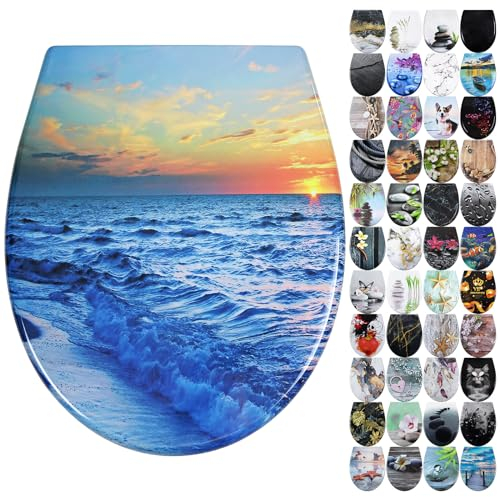 Fanmitrk Toilettendeckel Duroplast, WC Sitz mit Absenkautomatik, Klodeckel mit Schnellverschluss, Einfach zu Reinigen, Montage von oben, Toilettensitz mit Motiv, Klobrille in O Form (UF81902)