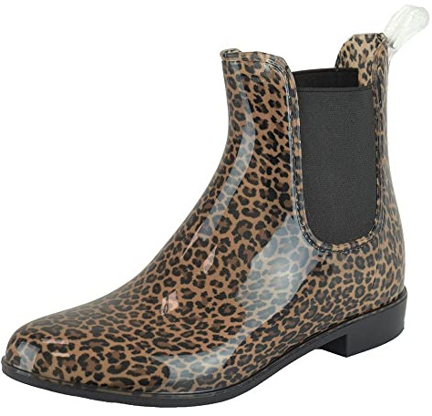 Thingimijigs Bottes en caoutchouc pour femme Chelsea à la cheville de longueur courte pour l'été, idéales pour les festivals, la pluie, marron, 40 EU