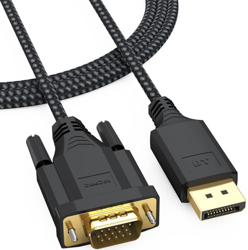 DteeDck DisplayPort to VGA Cable 6ft, Display Port DP to VGA 1080P@60Hz Adapter Converter Male to Male Braided Cord for Desktop Laptop Graphics Card to Monitor