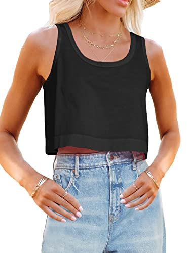 Aoysky Womens Cotton Crop Tops Casual Loose Tank Top Sleeveless Basic Cropped Athletic Yoga Workout Shirt Black