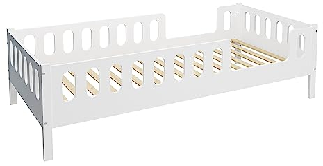 CADANI LARS 2in1 Kinderbett Jugendbett 200x90 cm Weiß, Rausfallschutz abnehmbar, Zum Juniorbett umbaubar