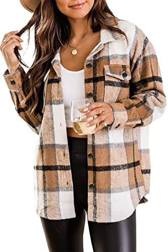 Timuspo dam flanell rutig skjortjacka långa ärmar bomull revers button-down-blus shacket kappa
