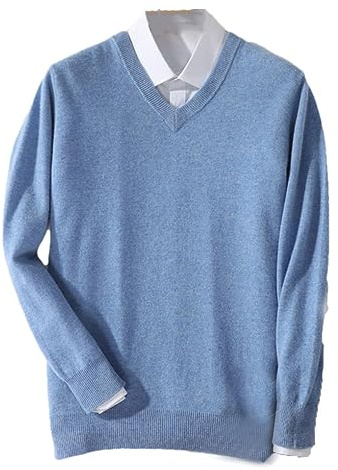 Men Cashmere Sweater Men Pullover Warm Classic V-Neck Sweaters Male Jumper Jersey Men's Sweater Sky Blue L