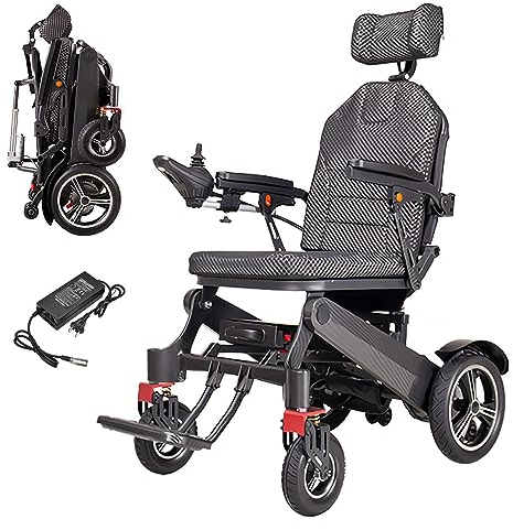 Bueuwe Elektrischer Rollstuhl Leicht Faltbar Elektrisch Reiserollstuhl, Elektrorollstuhl mit Kopfstütze, Elektrische Rollstühle für Erwachsene, Tragfähigkeit 150 kg,20a lithium batterie