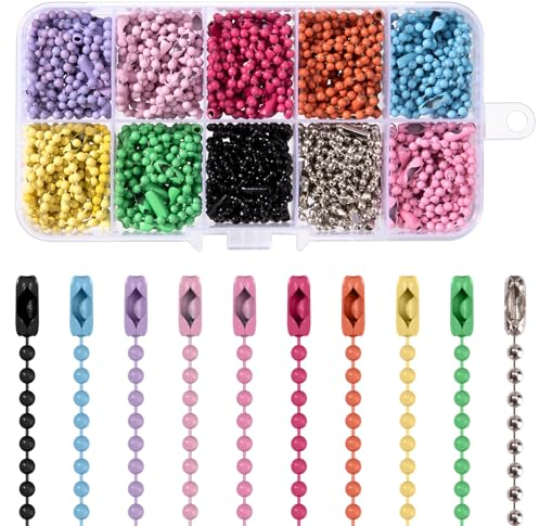 Niboken Chaîne à Billes Colorée Chaine Boule Ball Chains 150pcs/ 10 Couleurs, Chaine Acier Inoxydable pour Connecteur Bijoux Ornements Suspendus Porte Clés