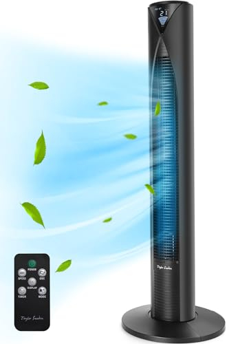 Taylor Swoden 28dB Ventilador de Torre Silencioso con Mando a Distancia y Pantalla LED. Temporizador 12h, 4 Modos y 3 Velocidades. vVentilador Columna, oscilante 70°, Altura de 96 cm, 45W, Nero
