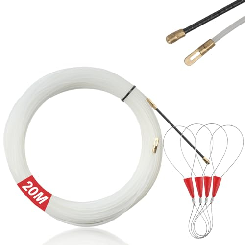 Guia Pasacables Trenzada Profesional, 20M Enhebrador de Alambre Electrica, Guia Pasacables Dispositivo Tender Diámetro 4mm, con 4 Muelle de Guía, para Cables