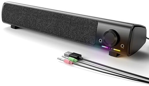 HPYLIF·H Computer Speakers, PC Gaming Speakers for Desktop, Laptop, USB Powered 3.5mm AUX PC Sound Bar with Headphones & Microphone Link, Superb Stereo Sound, Plug-in Play