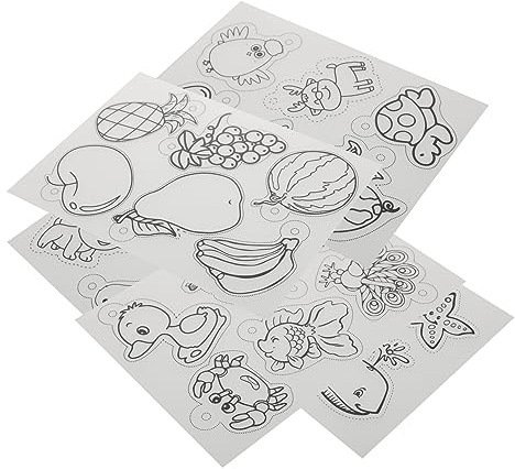 SHINEOFI 5pcs Semi- Heat Shrink Pp Sheets with Polished Coloring for DIY Crafts, Handmade Accessories, with Crab Turtle Watermelon Bird Ocean Designs, for Shrinky Sheets Decoration and Craft Projects