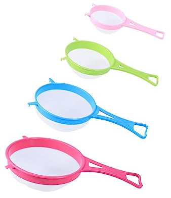 Anneome 4pcs Plastic Mesh Food Strainer Fine Mesh Sieve Colander for Flour Icing Sugar Tea and More Dishwasher Safe with Double Handle for Easy Use