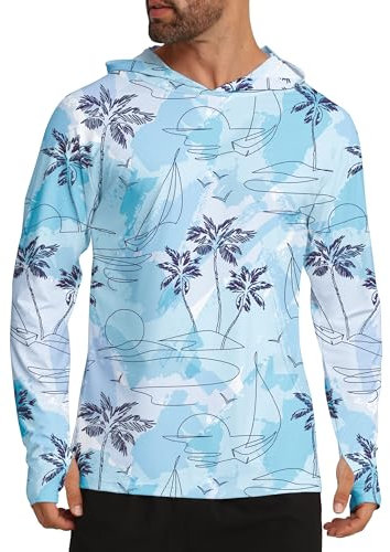 APTRO Men's UPF 50+ Hoodies Rash Guard Long Sleeve Fishing Top UV Sun Protection Rash Vest Quick Dry Lightweight Shirt Coconut Blue MFS05 XXL