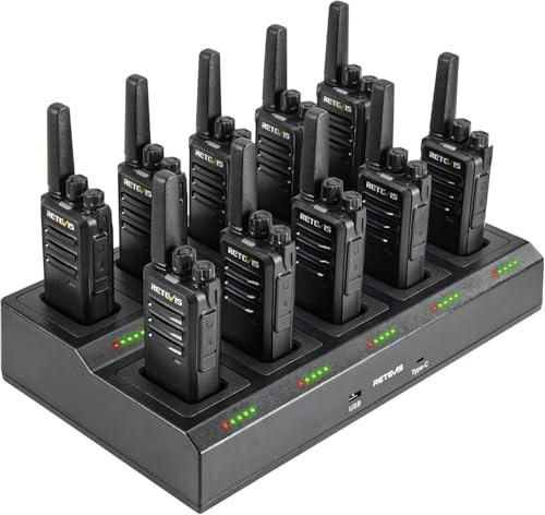 Retevis RT668 Walkie Talkies for Adults, with 10 Way Charger, PMR446 Professional License Free two way radio, VOX, Durable Walkie Talkie Rechargeable for School Manufacture (Black, 10 Pcs)