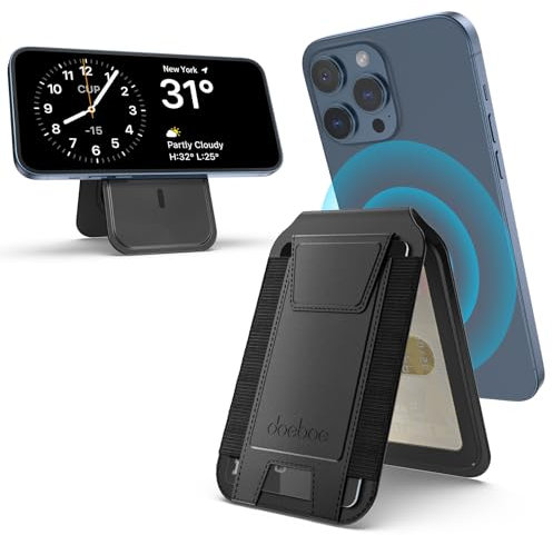 doeboe Magnetische Wallet, iPhone Wallet mit verstellbarem Ständer, klares Ausweisfenster Phone Wallet für iPhone 16/15/14/13/12-Serie, Leder, Schwarz