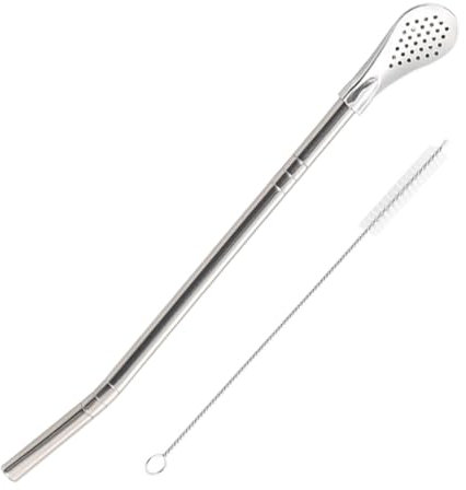 Strohhalmlöffel – Edelstahl-Filterlöffel, Strohhalm, multifunktionaler Trinkhalmlöffel, Getränkestrohlöffel mit Reinigungsbürste, Getränkelöffel, Strohhalm für Kaffee, Suppe, Cocktail-Milchshake