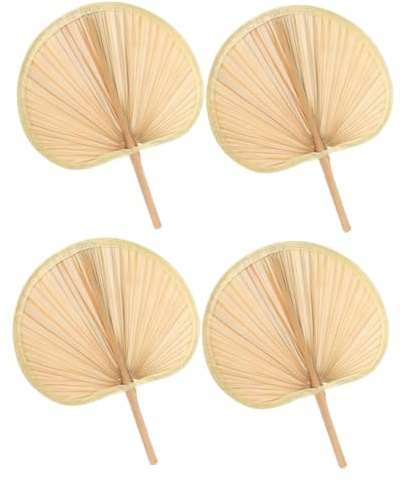 ZUNOXAZ 4pezzi Ventaglio Tradizionale Intrecciato Foglie di Palma e Legno da Ventilatore Portatile per Decorazioni e BBQ Elegante Accessorio per Costumi Cinesi e Eventi Estivi
