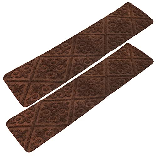POPETPOP 2 Pièces Tapis D'escalier Auto-adhésif Tapissé Marche Non Nattes Anti Tampon Tapissements Tapis D'escalier Ménager Auto-adhésif Moquette Polyester Café