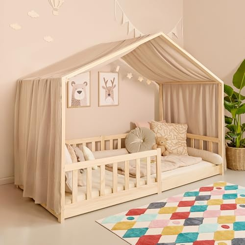 Mooskind Hausbett Himmel – Aus weichem Musselin in 7 Farben – 100% Bio-Baumwolle – Traumhafte Hausbett Deko & Himmelbett Vorhänge – Made in Europe mit Liebe