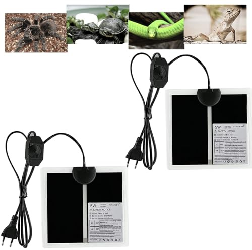 FIPASEN Tapis Chauffant Reptile, 2 Pièces Coussin Chauffant Terrarium Réglable avec Contrôle De La Température pour Tortue, Serpents, Lézards, Geckos, Araignées - Chauffant Aquarium (5W: 15x14CM)