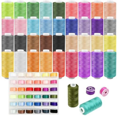 Skynzor 72 Pezzi Spolette per Macchina da Cucire, Filo da Cucito, Filo per Tagliacuci per Colori Misti, Bobina di Poliestere Setoso e Resistente per Macchine da Cucire e Uso Quotidiano(36 Colori)