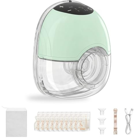 TOPCHANCES Tire-Lait Electrique Mains Libres Portable,Tire Lait Main Libre avec 4 Modes 12 Niveaux,Extracteur de Lait Rechargeable,Sans BPA,Double Étanchéité,17/19/21/24mm(ÉcranTactile,Vert-1 Pc)