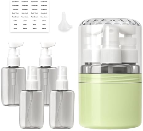FARYODI 4-i-1 reseflasksats 50 ml, 2 sprayhuvuden och 2 lotionhuvuden, läckagesäkra kosmetiska flaskor med etiketter, resetillbehör för flygplan, handbagage, kontor, vattentät och stabil