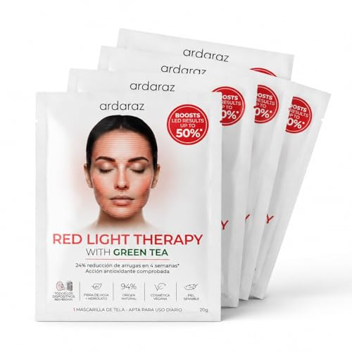 Ardaraz Anti-aging rynkmask som förstärker ditt röda LED-ljus — Pack 5-pack röd ljusterapi, kompatibel med alla enheter, känslig hud