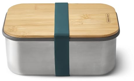 BLACK + BLUM Edelstahl Sandwichbox | Ozean | 1,25 L Edelstahl Dose mit Deckel | Silikon-Trennwand & Silikonband | Bambusdeckel/Schneidebrett | Lunchbox Erwachsene BPA-frei | Bento Box Erwachsene