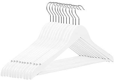 RSR Hangers Kleiderbügel Holz Weiß 20 Stück Holzkleiderbügel 44,5 cm | 360° drehbarer Haken | mit Hosensteg | Hemden | Jacken | Kleider | Hosen | 10-100 Stück