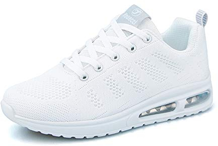 Women Air Running Shoes Ladies Trainer Breathable Jogging Fitness Sneakers Casual Walking Shoes Flat Lace up White 5 UK（EU 38）