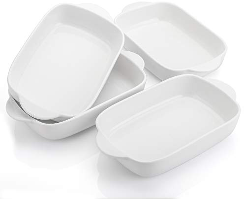 Foraineam 4 Pieces Bakeware Set, White Porcelain Baking Dish Bowl, 7.5 x 5 inch Rectangular Baking Pans for Cooking, Banquet and Daily Use