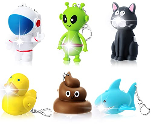 Newtay 6 Pcs Nurse Animal Flashlight Keychain Pediatric Nurse Flashlight LED Cat Alien Lion Frog Animal Pen Badge Reel Light(Lovely)