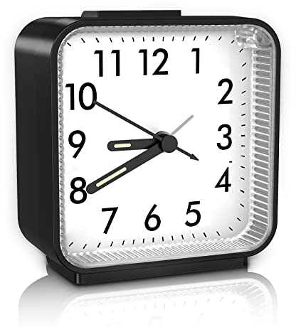 ORIA Sveglia da Comodino Analogica, Orologio da Tavolo con Display Luminoso, Luce Notturna Snooze, Sveglia a Batteria Senza Ticchettio, Sveglia da Viaggio per Casa - Nero