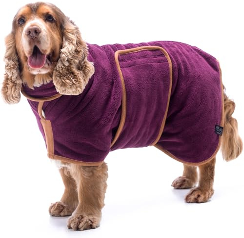 Lucky Paws® Peignoir Chien Super absorbante – Peignoir pour Chien à Double Couche Luxueuse – Serviette Ultra Douce – Séchez Votre toutou sans Effort en Quelques Minutes (L, Prune)