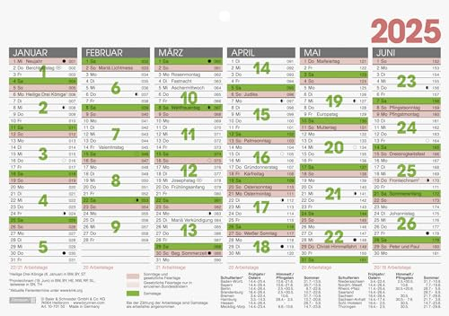 BRUNNEN Tafelkalender (2025), 1 Seite = 6 Monate, A5 quer