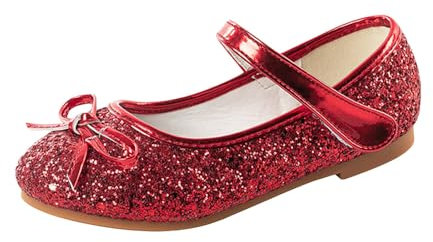 UK 12 Little Toddler Girls Glitter Dress Shoes Clearance Ballerina Ballet Flats Kids Mary Janes #B_Red