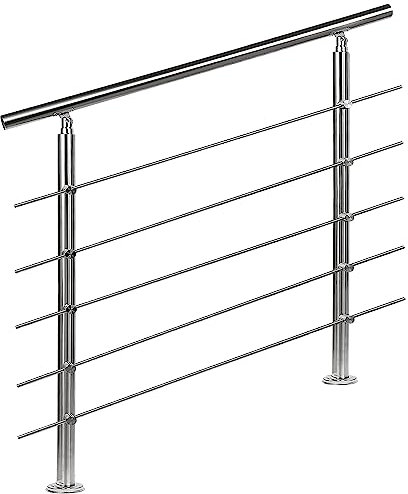 FINEUNAN Corrimano in acciaio inox, ringhiera per scale, parapetto, balcone con 5 barre trasversali, per interni ed esterni, ringhiera per scale in acciaio inox (160 cm, 5 barre trasversali)