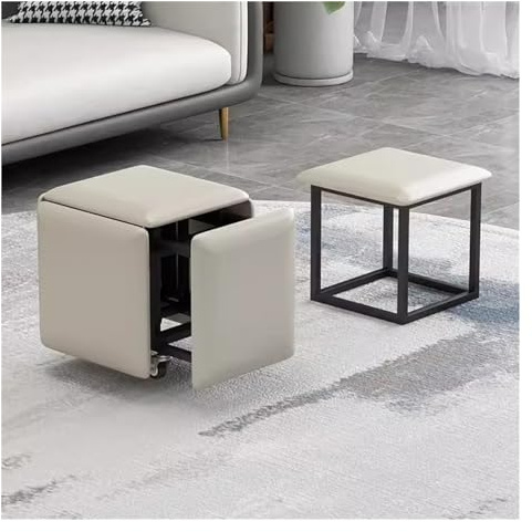 WIGSELBL Sgabello cubi 5 in 1 seduta cubo con ruote girevoli, sgabelli impilabili per divano, sedia, sgabello ottomano, poggiapiedi mobile, sedia girevole per soggiorno (colore: crema)