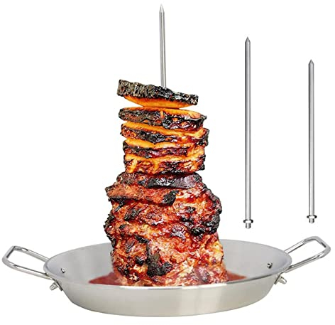 Pincho vertical de carne, parrilla vertical de acero inoxidable para barbacoa, soporte vertical para brochetas, con 3 picos de repuesto, estante para parrilla de barbacoa, parrilla brasileña, para