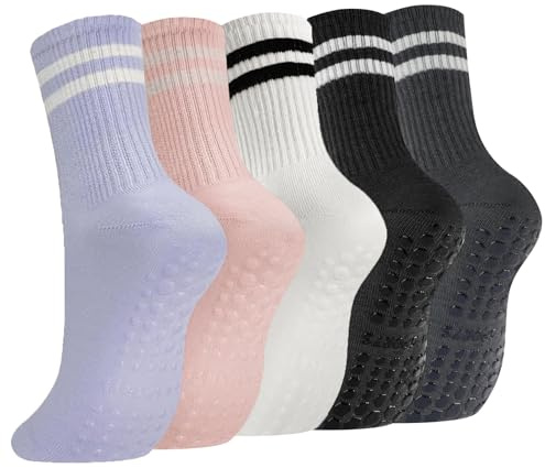 flintronic Stoppersocken Damen, 5 Paar Yoga Socken Rutschfeste für Damen, Antirutschsocken für Ballett, Socken mit Noppen für Pilates, Yoga, Fitness, 34-40