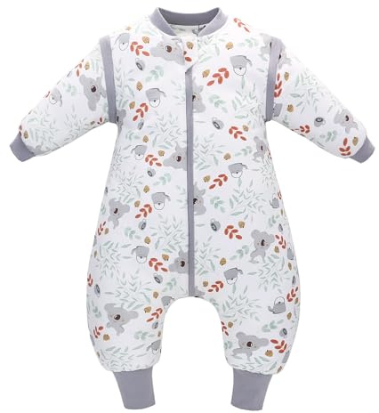 LAT Saco de Dormir para Bebé con Pies Mangas Extraíbles, 2.5 TOG Algodón Saco de Dormir de Invierno para Bebé Pijiama de Verano para Bebé (M, Coala)
