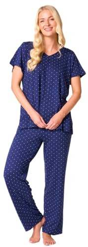 Suzy & Me Ladies Plus Size Soft Touch Jersey Pyjamas, Navy Blue with White Polka Dots (UK, Numeric, 18, 20, Regular, Regular, NAVY)