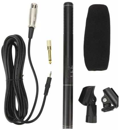 Shotgun Videokameramikrofon, Kondensatorintervju trådbunden mikrofon, Fotografering Shotgun Mic med vindruta, Kompatibel med DSLR-kamera