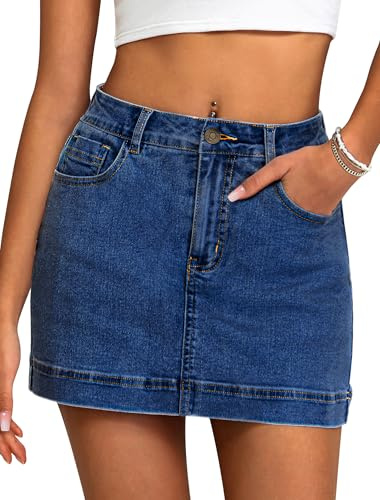 IWD Jean Skorts for Woman 2025 Trendy High Waisted Y2k Mini Skirt Stretchy Denim Shorts Skort Country Concert Outfits (Dark Blue, Medium)