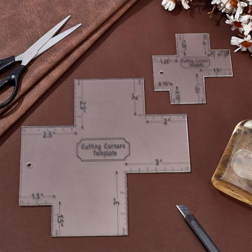 INFUNLY 2pcs Box Corner Template for Bag Making 7.8/3.9 Cutting Corners Template Clear Acrylic Quilting Box Corner Templates for Beginners Curve Bag Zip Pocket DIY Sewing Accessories