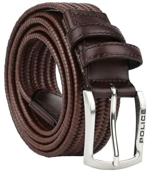 Police Cintura Intrecciata Elastica In Vera Pelle da Uomo, Confortevole, Alta 3,5 cm, Con Scatola