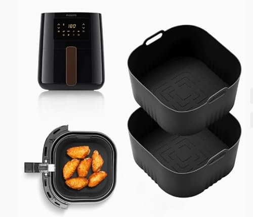 2 Pièces Moule Air Fryer,WideSmart Silicone Moule Air Fryer Accessoires 4,1L HD9252, HD9255, HD9200,Panier Moule pour Friteuse à Air Chaud, Doublures Silicone pour Friteuse Air Réutilisable (Noir)