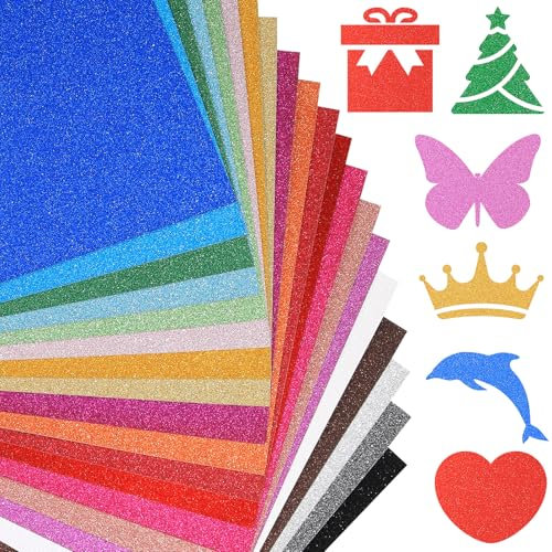 A4 Glitzer-Karton, 20 Bögen in 20 verschiedenen Farben, abriebfester Karton für Cricut, glänzendes Papier für Kartenherstellung, Bastelarbeiten, Scrapbooking und DIY-Projekte, 250 g/m²