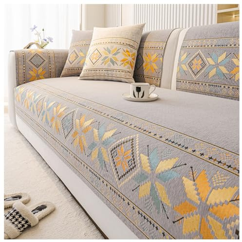 Pobbycrafm Funda para Sofa Chaise Longue, Antideslizante Cubre Sofa en Forma de L, Chenilla Universal Funda de Sofá de 1/2/3/4 plazas D 70x70cm