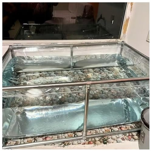 Bassin à koï d'extérieur à cadre en PVC, aquarium hors sol, avec fenêtre transparente et vanne de vidange, pour l'élevage de poissons et l'exposition au jardin, montage facile(Clear-0.4m,0.5x0.5m)